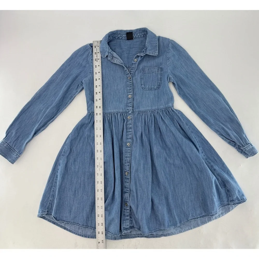 Gap Kids Girls Medium Denim Long Sleeve Button Front Shirt Dress‎ Size M